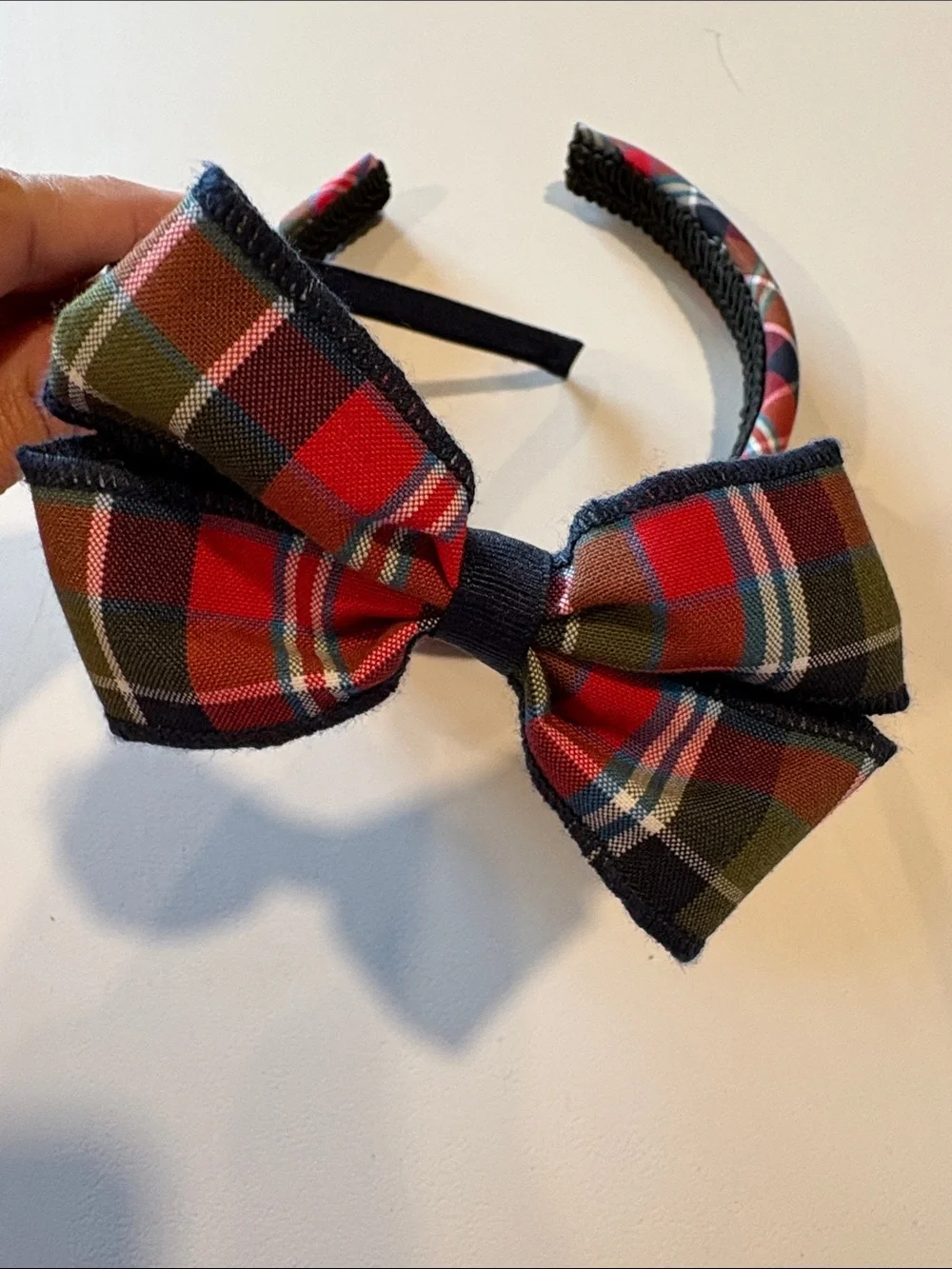 (2) Plaid Bow Headband - Red & Green